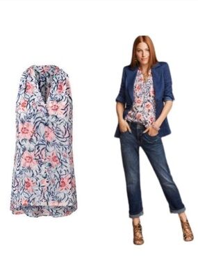 CAbi Floral Stem Sleeveless V-Neck Blouse in White, Pink & Blue #5537
